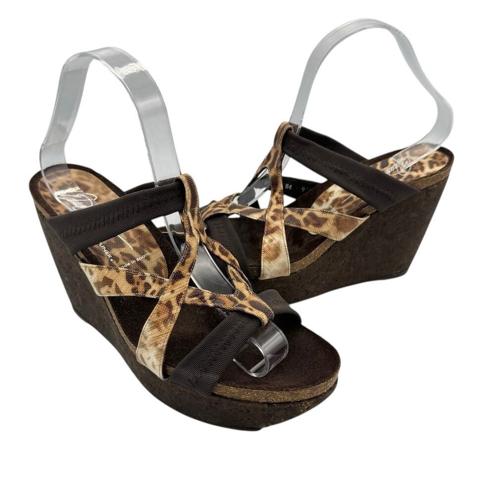 Donald J Pliner Bethia Brown Tan Animal Print Strappy Cork Wedge Summer Sandals